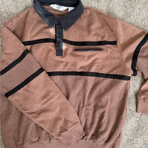 Classic Men's Brown Polo-Style Sweater with Black Trim